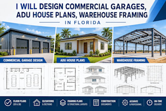 design commercial garages, adu house plans, warehouse framing in florida