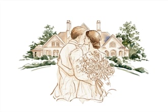 draw a custom watercolor wedding venue illustration