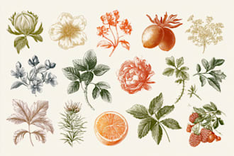 design vintage botanical artwork for books packaging and branding