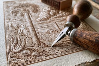 create a true woodcut or linocut illustration