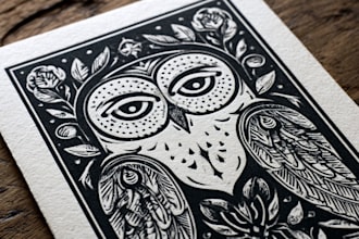 drawn linocut tarot card, dark fantasy oracle card, card