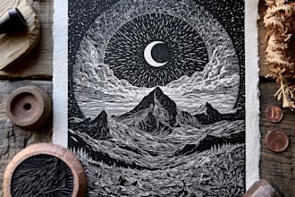 create a true woodcut or linocut illustration
