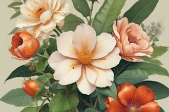 draw botanical illustrations of flowers, plants