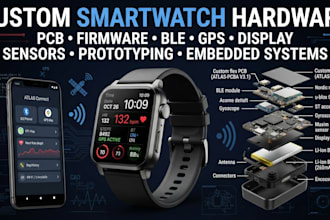 design custom smartwatch hardware, pcb, firmware, ble, gps, display, sensors