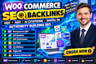 do woocommerce SEO backlinks GEO aeo ai citations digital PR authority building
