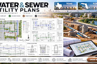 water sewer utility plans land development civil drawings texas florida