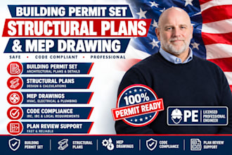 building permit set, structural plans, structural mep and mep drawing,
