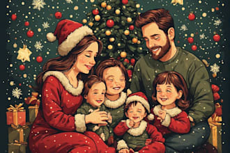 create a group cartoon portrait or family caricature