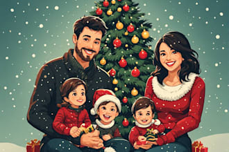 create a holiday caricature for family, groups, and business
