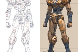 draw mecha robot,armor,gundam in anime or realism style