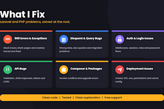 fix laravel bugs, 500 errors, PHP issues and API issues fast