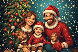 create a holiday caricature for family