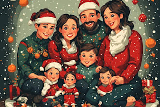 illustrate a christmas family couple portrait