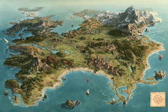 draw fantasy map illustration in vintage storybook style