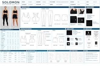 create activewear tech pack and sewing pattern for leggings sports bras shorts