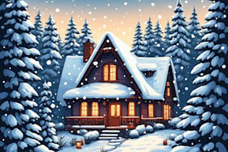 design cinematic christmas winter scene illustrations
