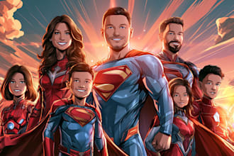 make a family superhero portraits for you