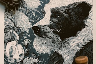 create niche colorful linocut and woodcut book illustrations