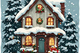 design a festive christmas house and snow scene