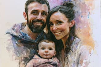 paint a family or couple portrait, handdrawn