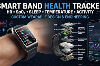 design smart band, activity monitoring, HR,spo2, sleep tracking, temperature,ble