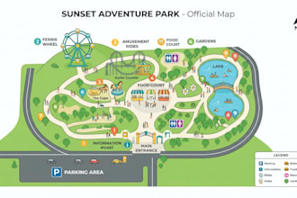 design theme park, amusement park, festival and tourism maps