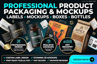 design professional product packaging labels and mockups