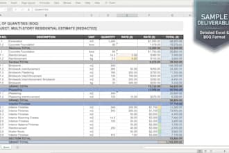 do construction quantity take off and cost estimation technical data entry