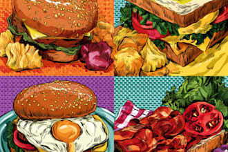 make fun and colorful food illustrations in pop art style