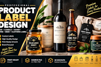 design jar label, candle label, honey, clothing label,  wine and beer labels