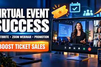 setup and promote your eventbrite event, zoom webinar, virtual event, ticket sal