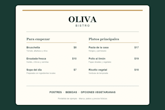 design a clean restaurant or cafe menu for print and digital use