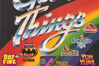 original logo in 80s chrome and 90s pop art style