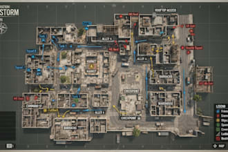 create 3d fps game map, 3d tactical military map, unreal engine map, fps level