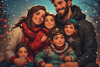 draw personalized christmas family artwork
