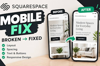 fix squarespace mobile responsive issues, layout, text and spacing