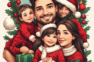 create custom family holiday illustration
