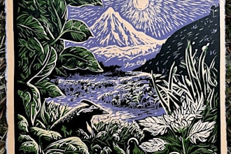 illustrate botanical and animal linocut linocut illustration