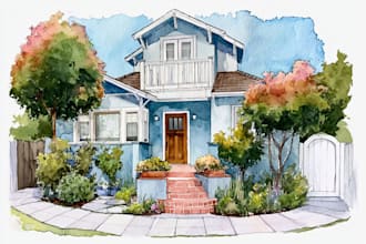 paint a beautiful watercolor portrait of your home