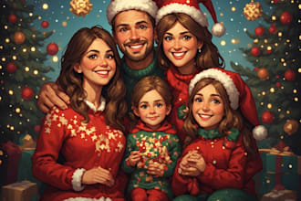 draw custom family christmas artwork