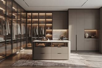 design walk in closet and wardrobe with realistic 3d render