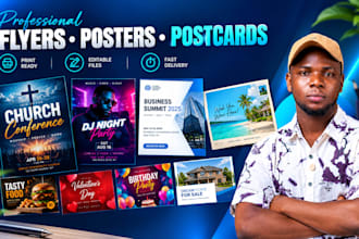 design church flyers, event posters, party graphics and postcards