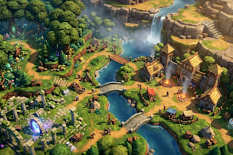 design 3d unity game map, open world map, unity terrain map, 3d game environment