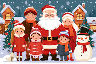 draw family christmas celebration illustration