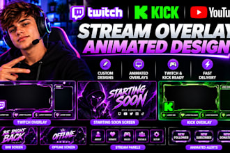 design twitch channel overlay, animated twitch overlay design kick overlay