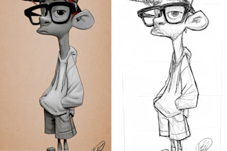 draw a cartoon characters in a funny sketch