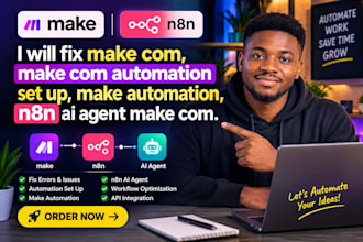 fix make com, make com automation set up, make automation, n8n ai agent make com