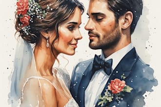 draw couple portrait for wedding illustration