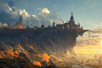design a fantasy landscape with cinematic atmosphere