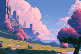 draw painterly pixel art background illustration, scenes, and character sprites